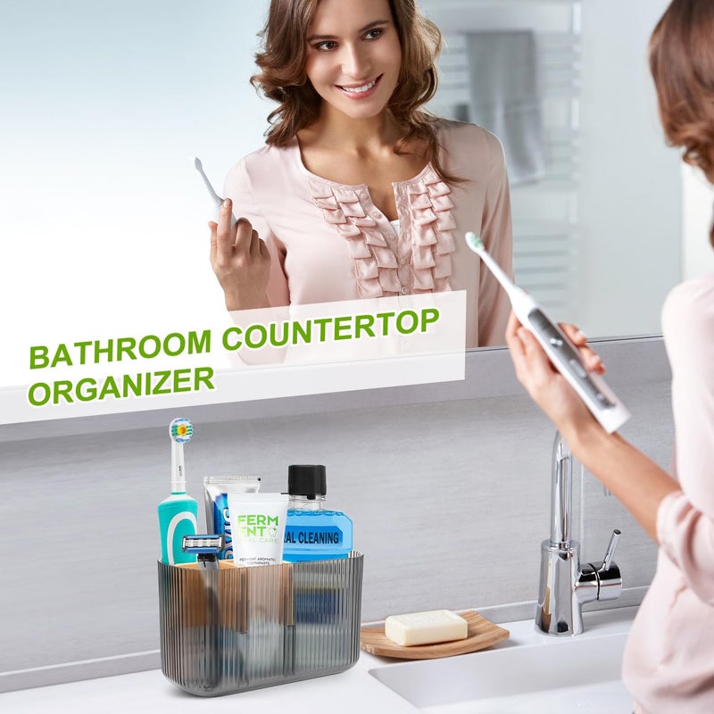 GFWARE Black Bathroom Accessories - 5 Slots Toothbrush Holders for Bathrooms Sink Organizer Countertop Kids Bathroom Storage Caddy Decor - Image 2